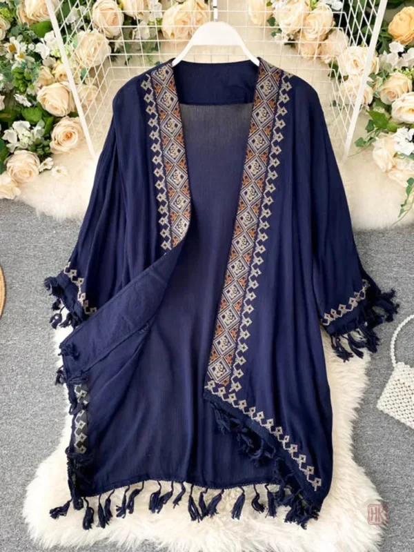 Veste légère ethnique à manches pour femme