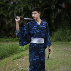 Kimono homme en coton, couleur bleu