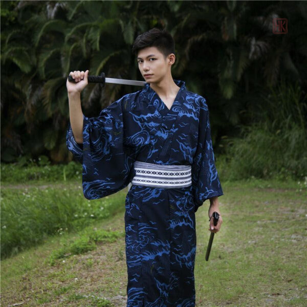 Kimono homme en coton, couleur bleu
