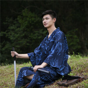 Vêtement léger, kimono bleu pour homme