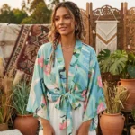 Kimono Court Boho Bleu pour femme
