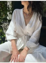 Peignoir kimono féminin en coton, confort et légèreté