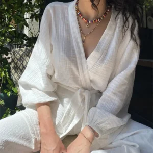 Peignoir kimono féminin en coton, confort et légèreté