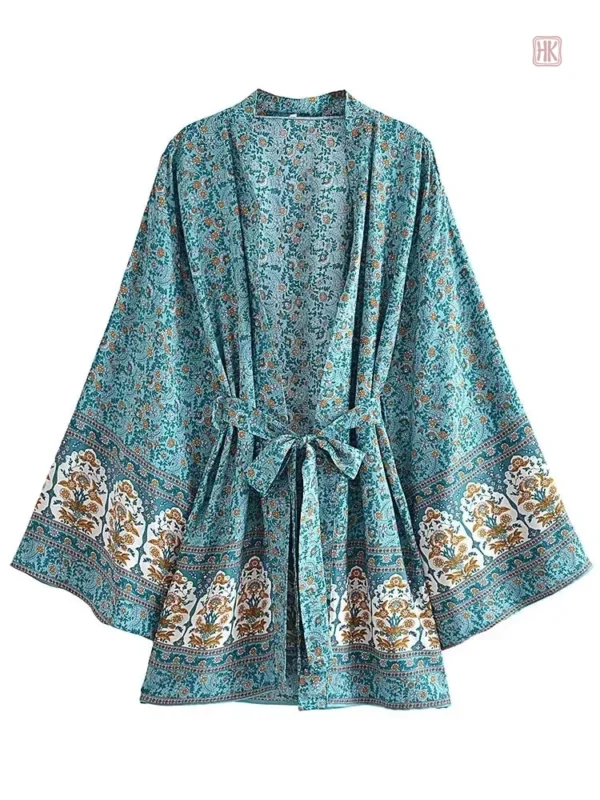 Veste kimono légère avec motifs floraux