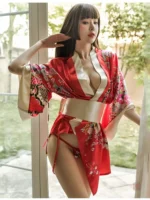Kimono court sexy rouge pour femme