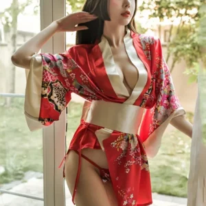 Kimono court sexy rouge pour femme