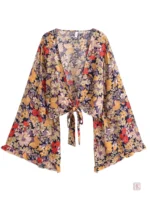 Veste kimono femme avec motifs floraux vintage
