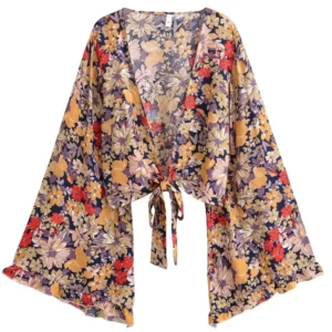 Veste kimono femme avec motifs floraux vintage
