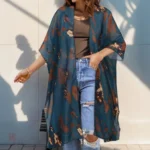 Kimono d'été bleu en style bohème pour femme