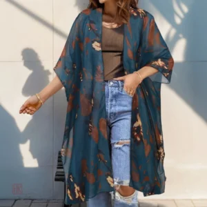 Kimono d'été bleu en style bohème pour femme