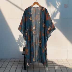 Veste kimono légère bleue au design bohème