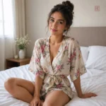 Peignoir kimono avec motifs floraux délicats