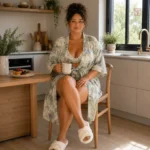Peignoir Kimono Femme à motifs de feuilles en coton
