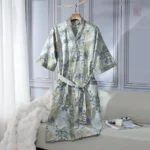 Kimono léger en coton avec design de feuilles pour femme
