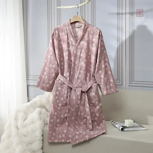 Peignoir kimono imprimé avec motifs floraux délicats