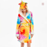 Kimono de nuit licorne pour femme, doux et coloré