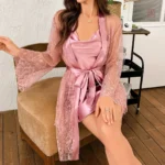 Kimono de Nuit Rose Dentelles Sexy pour femme