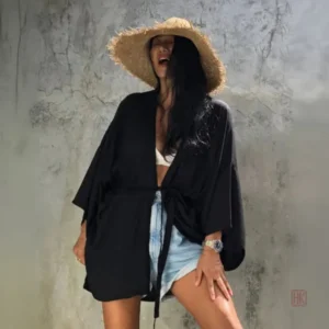 Veste de Plage en Coton, Style Kimono