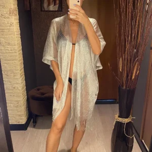 Veste kimono femme en tissu léger et brillant