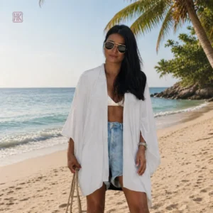 Kimono de plage blanc ample pour femme