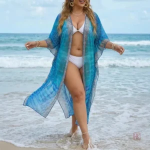 Kimono de Plage Bleu avec fentes élégantes