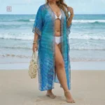 Veste kimono femme bleu, style décontracté pour l'été