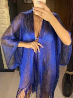 Kimono de plage bleu scintillant