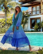 Kimono de plage bleu vert pour femme