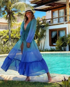 Kimono de plage bleu vert pour femme