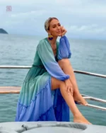 Vêtement de plage féminin bleu vert, style décontracté