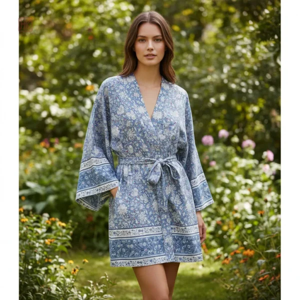 Kimono de plage bohème bleu élégant