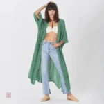 Kimono de plage boho bleu vert pour femme