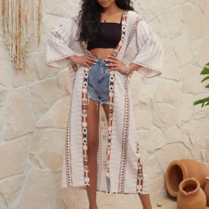 Kimono de plage boho à motifs ethniques