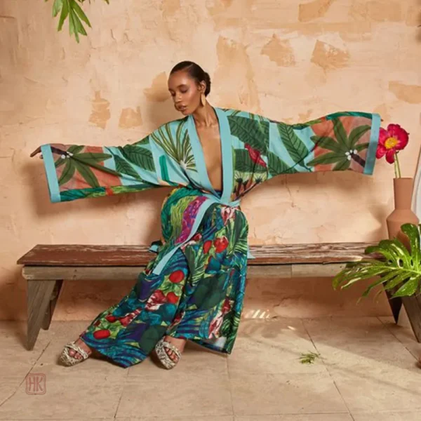 Kimono élégant avec imprimés floraux