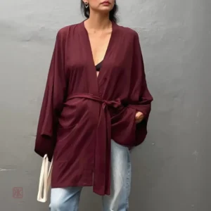 Veste kimono légère en bordeaux pour l'été