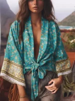 Kimono de plage court pour femme, style boho