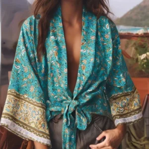 Kimono de plage court pour femme, style boho