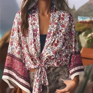 Kimono de Plage Court Rose