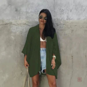 Kimono court femme vert militaire pour la plage