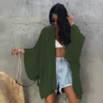 Kimono de plage féminin en couleur vert militaire