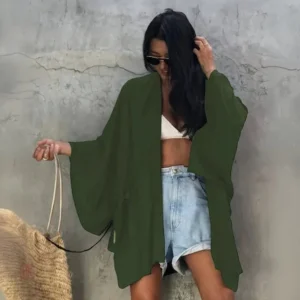 Kimono de plage féminin en couleur vert militaire