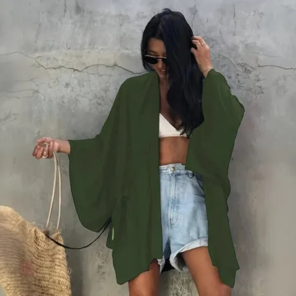 Kimono de plage féminin en couleur vert militaire