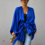 Kimono de plage en coton bleu pour femme