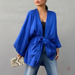 Veste kimono légère en coton, couleur bleu
