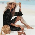 Vêtement d'été noir, style kimono en dentelle
