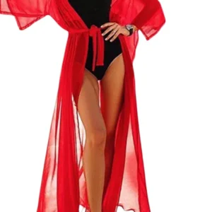 Kimono léger rouge, idéal pour les journées d'été à la plage