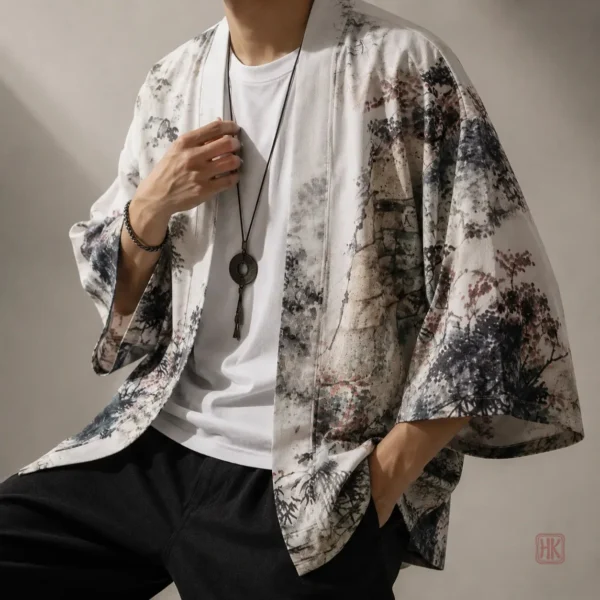 kimono-de-plage-fleuri-homme-1 Kimono fleuri pour homme, idéal pour la plage