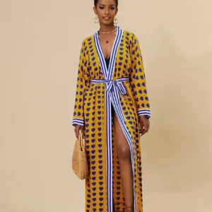Kimono de plage jaune à cœurs pour femmes
