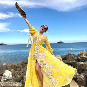 Kimono de plage jaune pour femme