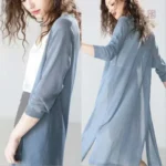 Veste kimono élégante en tissu léger, couleur bleue